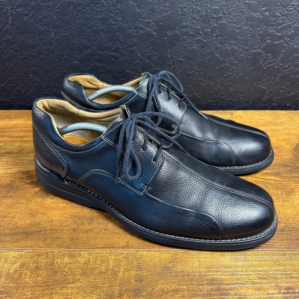 Johnston & Murphy 20-7222 Black Pebbled Leather Bicycle Toe Oxford Mens 11.5 M